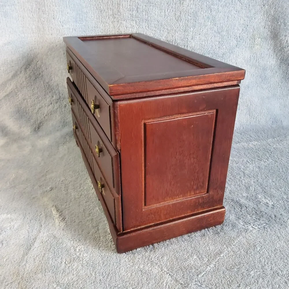 Vintage Wooden Jewelry Armoire Chest Storage Box Pink Velvet Lining 12